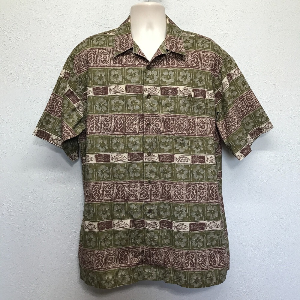 Vintage Woolrich Outdoorwear Button Shirt Mens XL Fish Floral AOP Hawaiian‎